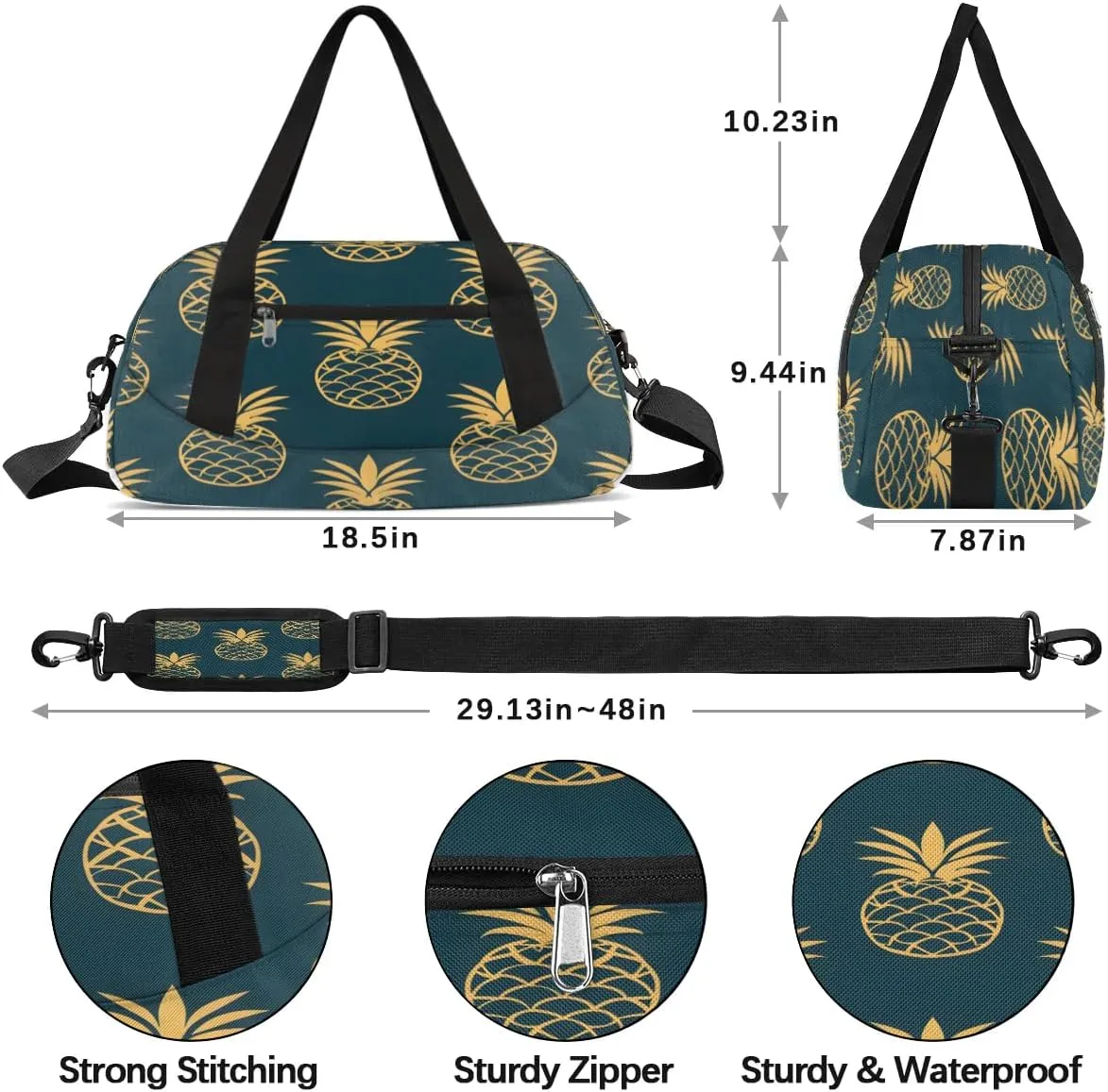 Sport Duffel Bag Cute Pineapples Print Kids Gym Bag Weekender Overnight Bags for Boys Girls Teens Carry On Workout Travel Bag