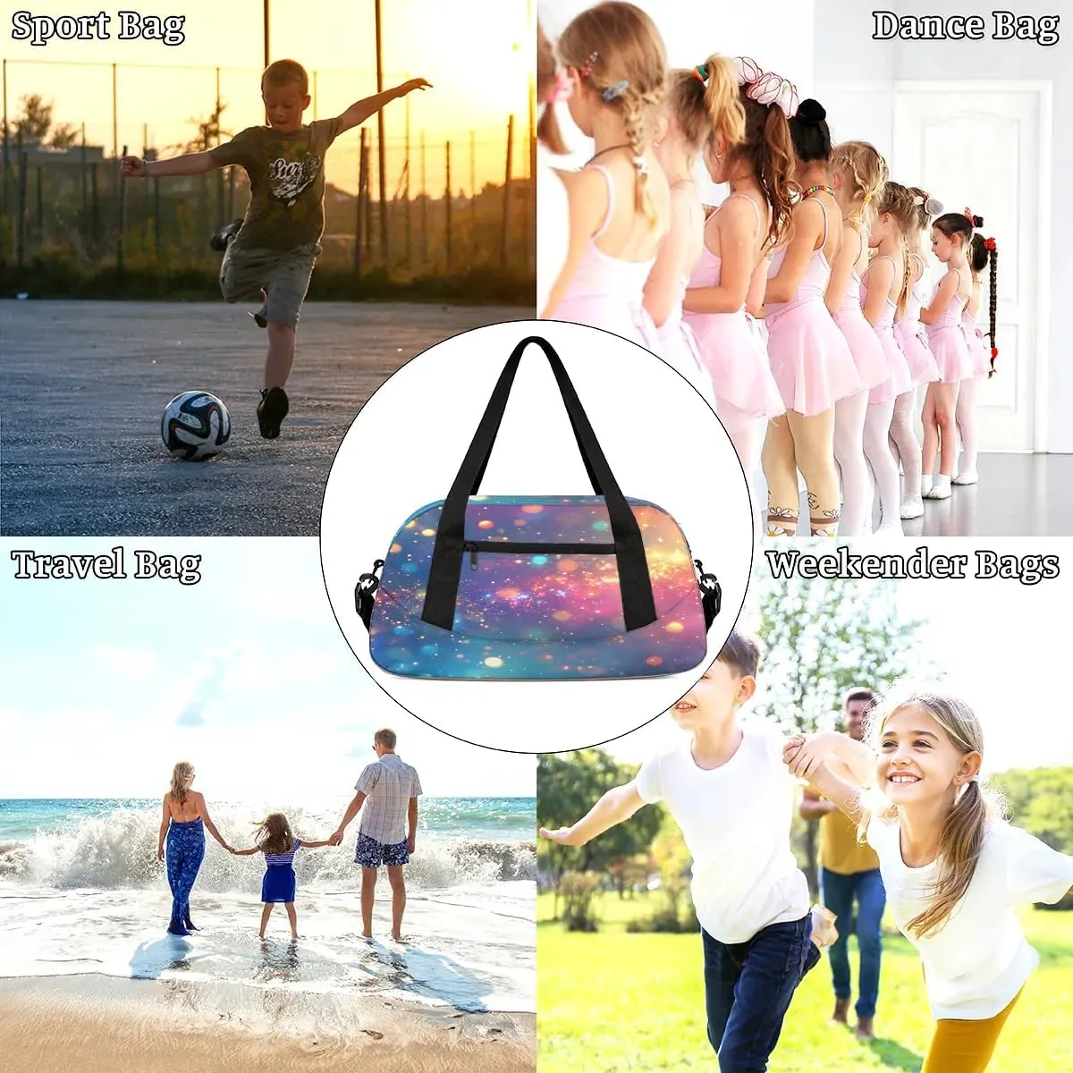 Sport Duffel Bag Rainbow Color Print Kids Gym Bag Weekender Overnight Bags for Boys Girls Teens Carry On Workout Travel Bag