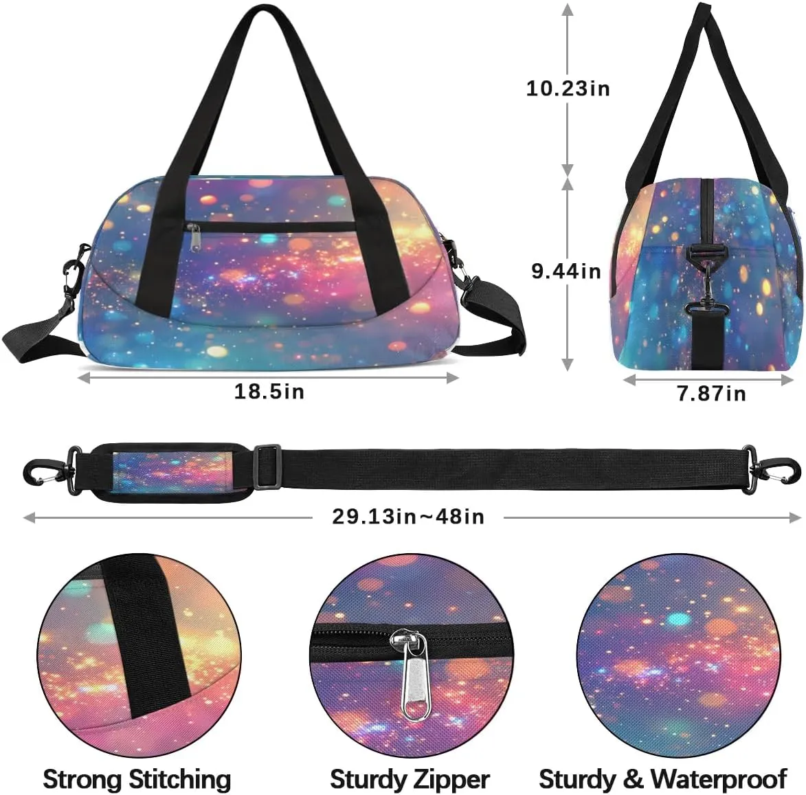 Sport Duffel Bag Rainbow Color Print Kids Gym Bag Weekender Overnight Bags for Boys Girls Teens Carry On Workout Travel Bag