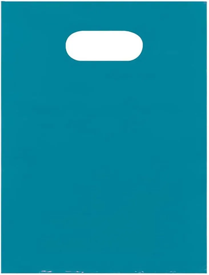 SSWBasics Teal Blue Plastic Merchandise Shopping Bags with Die Cut Handles - Lightweight (9x12) - Pack of 100 - Perfect For Retail, Gifts, Trade Shows and More