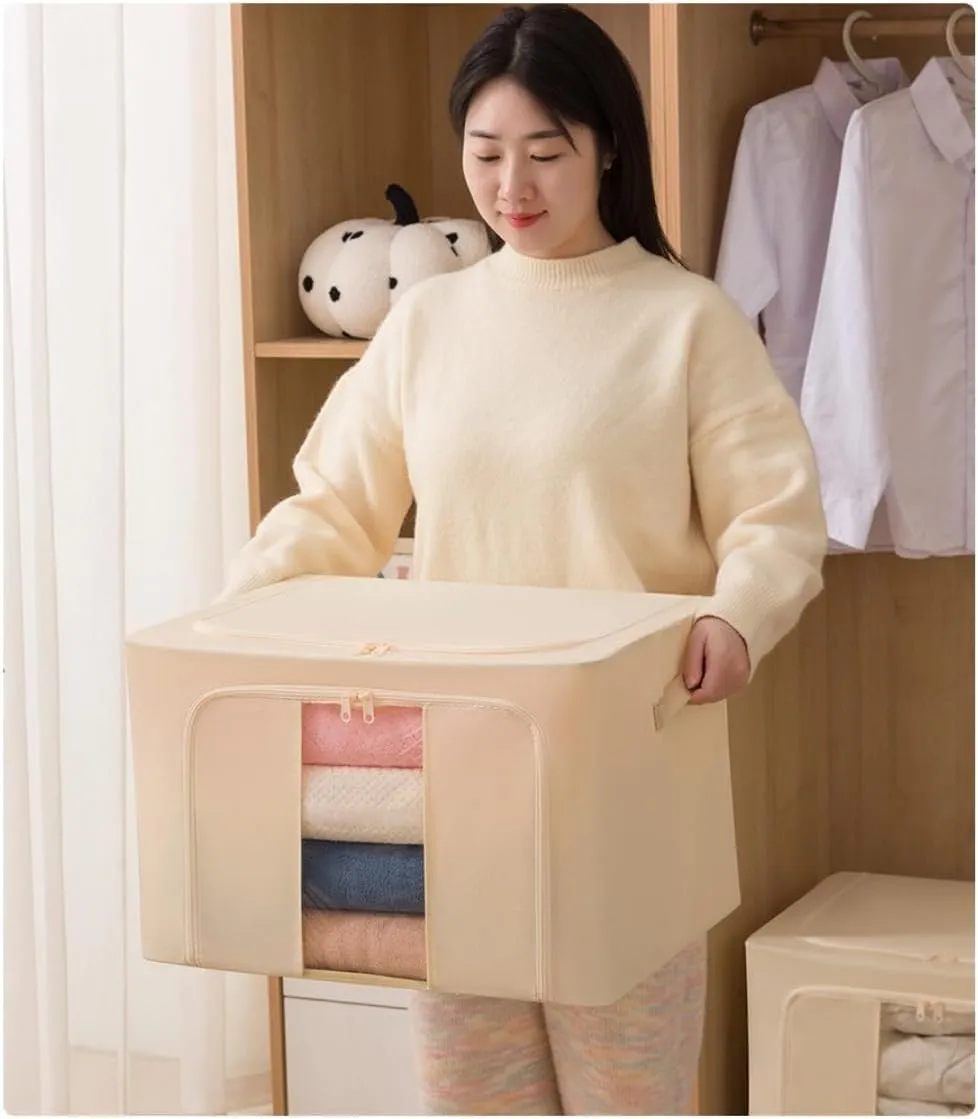 Stackable Storage, Collapsible Moving Boxes Closet Organizer for Clothes Bedding Towels, Under Bed Storage Containers with Zipper Clear Window (Grey,66L)