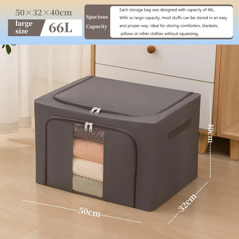 Stackable Storage, Collapsible Moving Boxes Closet Organizer for Clothes Bedding Towels, Under Bed Storage Containers with Zipper Clear Window (Grey,66L)