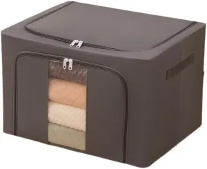 Stackable Storage, Collapsible Moving Boxes Closet Organizer for Clothes Bedding Towels, Under Bed Storage Containers with Zipper Clear Window (Grey,66L)