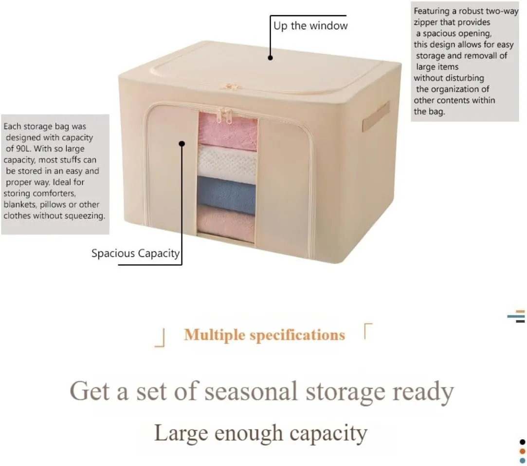 Stackable Storage, Collapsible Moving Boxes Closet Organizer for Clothes Bedding Towels, Under Bed Storage Containers with Zipper Clear Window (Grey,66L)