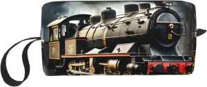 Steam Locomotive Train print Multi-Purpose Cosmetic Bag with Zipper Canvas Makeup Bags, Travel Toiletry Pouch, Pencil Bags