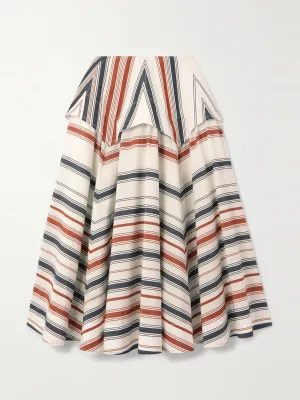Striped cotton and linen-blend midi skirt