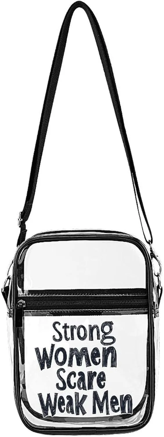 Strong Women Scare Weak Men Cute Crossbody Purses Unisex Transparent Shoulder Bag Adjustable Strap Handbag