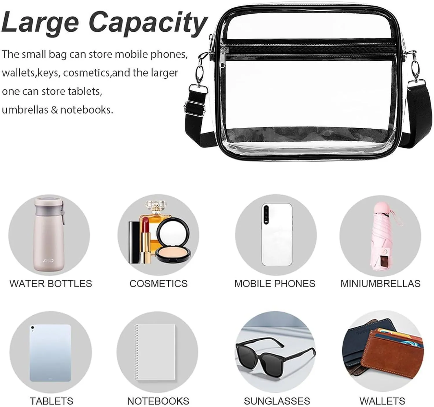 Stylish Clear Crossbody Bag - PVC Transparent Messenger Bag with Adjustable Strap for Work, Travel and Daily Use