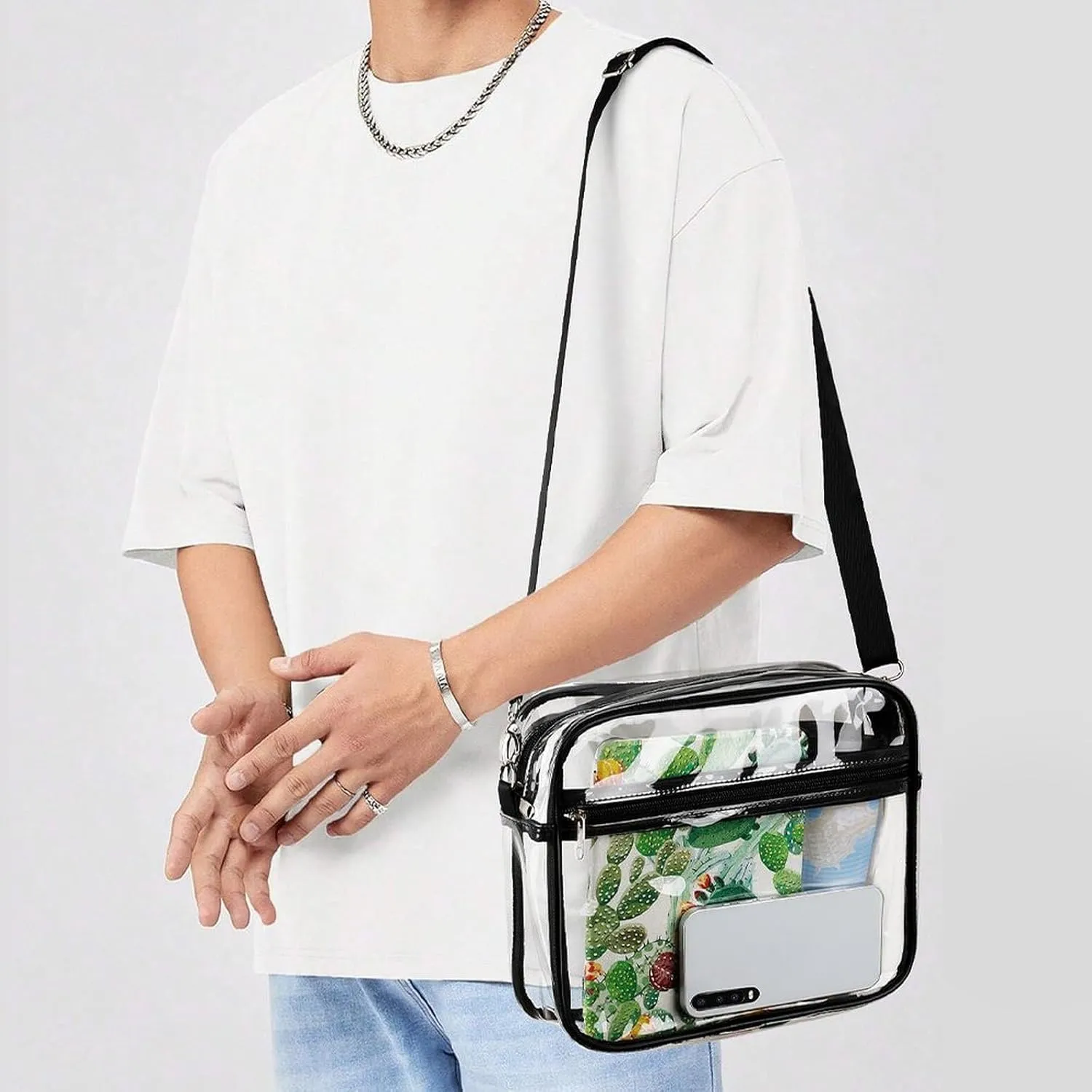 Stylish Clear Crossbody Bag - PVC Transparent Messenger Bag with Adjustable Strap for Work, Travel and Daily Use