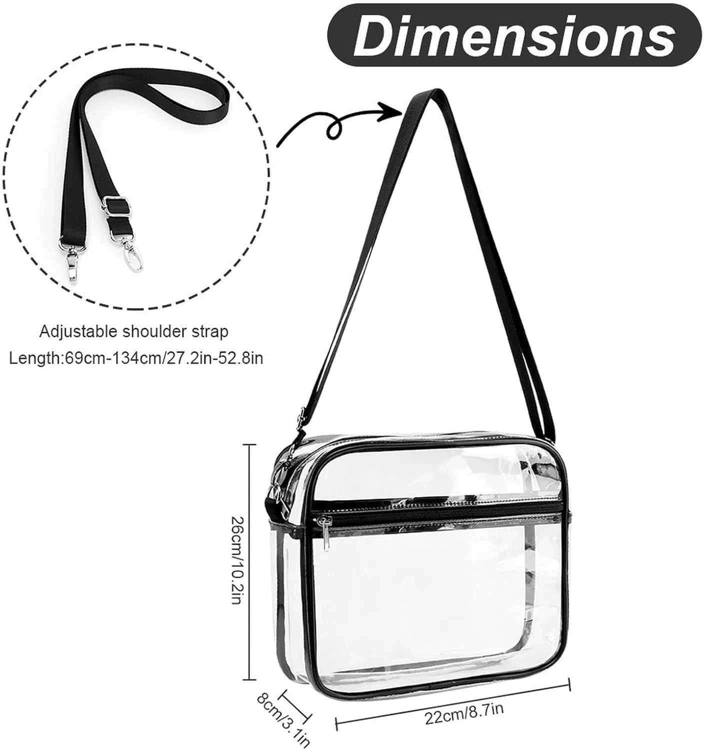 Stylish Clear Crossbody Bag - PVC Transparent Messenger Bag with Adjustable Strap for Work, Travel and Daily Use