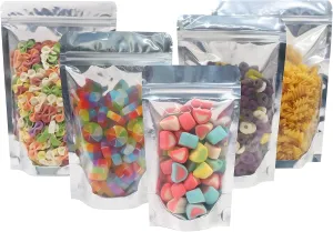 SumDirect Reusable Aluminium Foil Zipper Stand Up Food Pouches Bags with Notch for Food Storage 6.6x9 Inches,28oz,Pack of 50