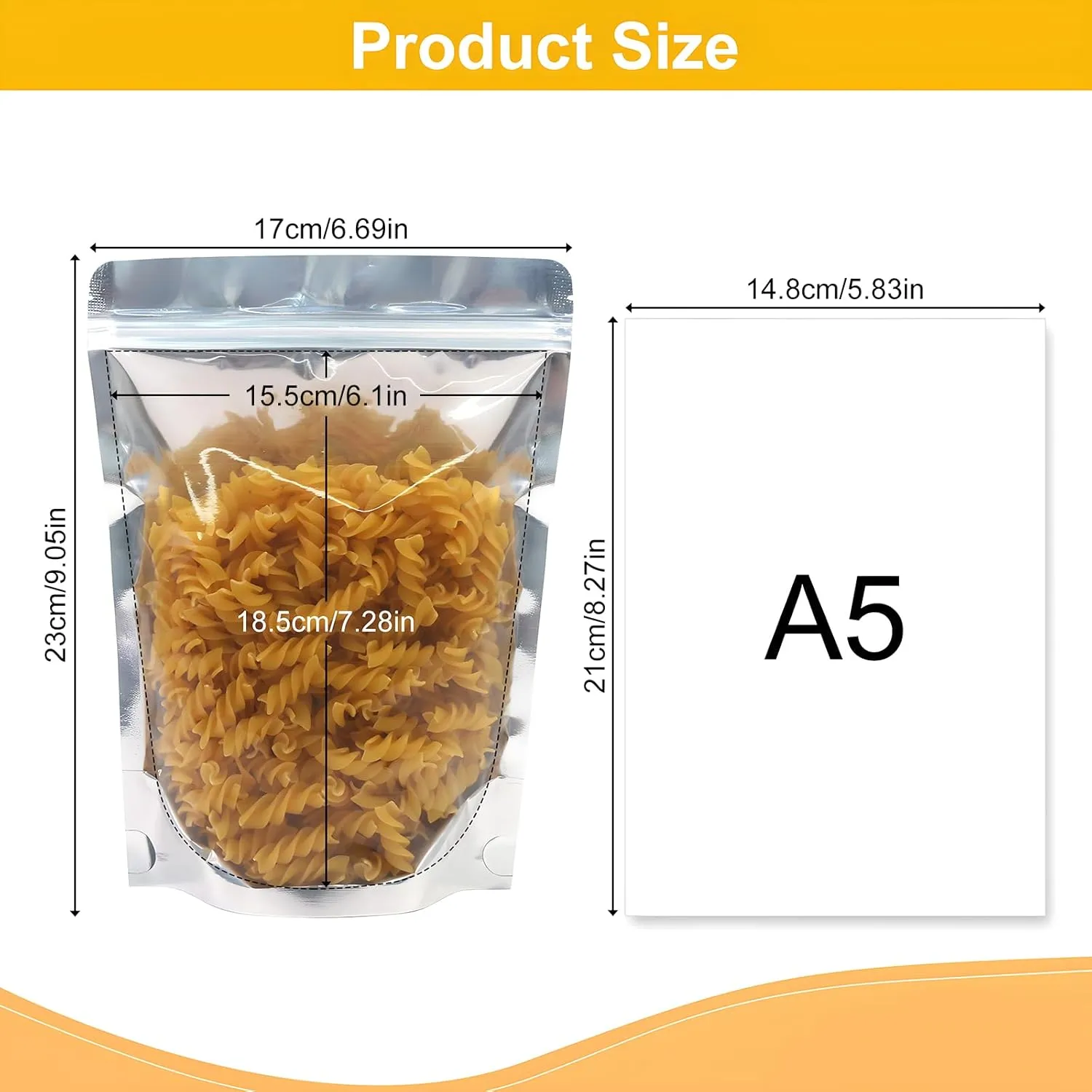 SumDirect Reusable Aluminium Foil Zipper Stand Up Food Pouches Bags with Notch for Food Storage 6.6x9 Inches,28oz,Pack of 50