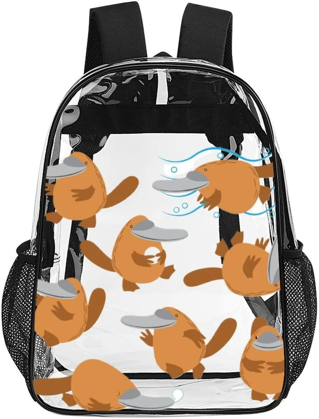 Summer Funny Platypus Heavy Duty Clear Backpack for Women Men Large Capacity Transparent See Through Bag for Concert Stadium Events with Waterproof PVC