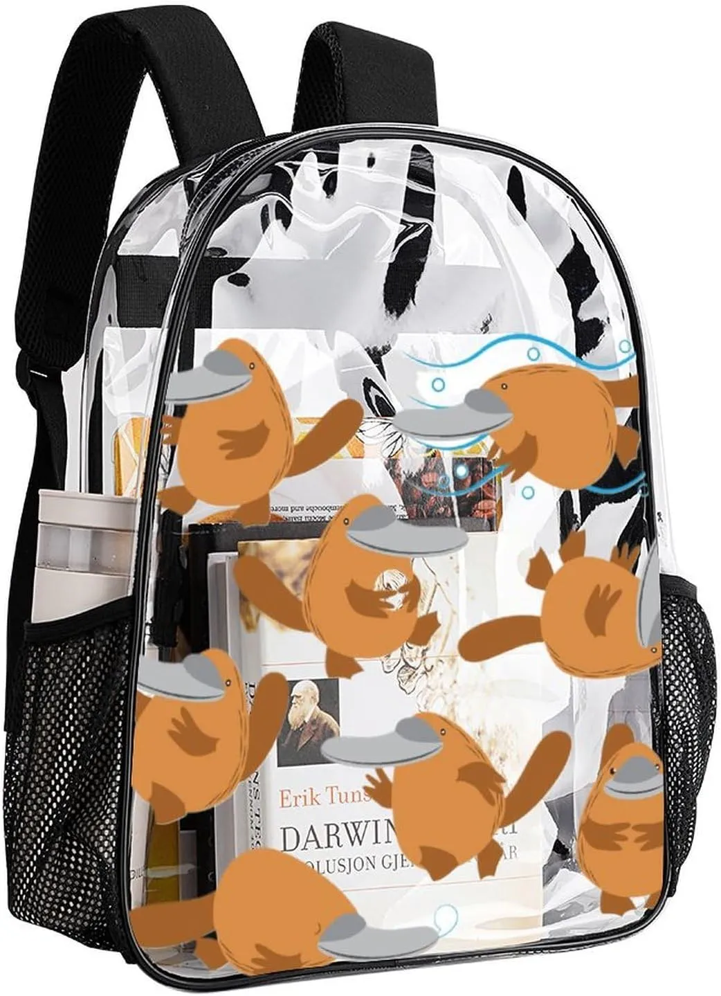 Summer Funny Platypus Heavy Duty Clear Backpack for Women Men Large Capacity Transparent See Through Bag for Concert Stadium Events with Waterproof PVC