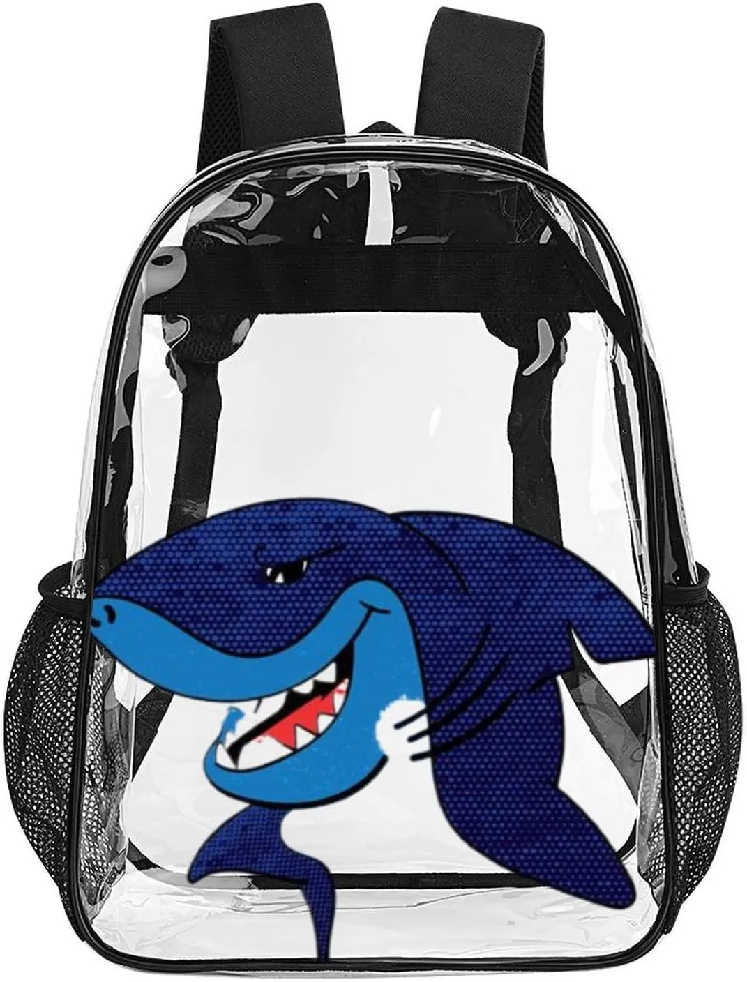 Summer Sharks Grunge Heavy Duty Clear Backpack for Women Men Large Capacity Transparent See Through Bag for Concert Stadium Events with Waterproof PVC