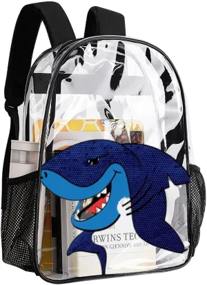 Summer Sharks Grunge Heavy Duty Clear Backpack for Women Men Large Capacity Transparent See Through Bag for Concert Stadium Events with Waterproof PVC