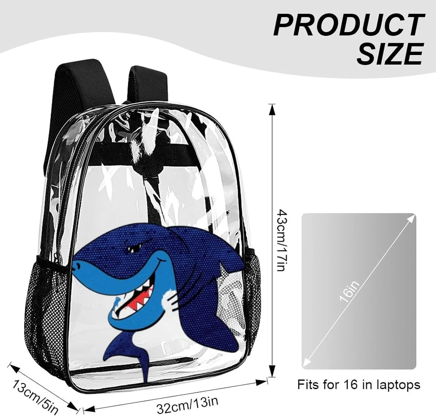 Summer Sharks Grunge Heavy Duty Clear Backpack for Women Men Large Capacity Transparent See Through Bag for Concert Stadium Events with Waterproof PVC