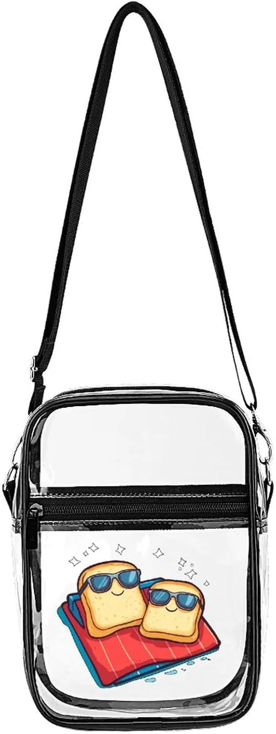 Sunbathing Toast Breads Cute Crossbody Purses Unisex Transparent Shoulder Bag Adjustable Strap Handbag
