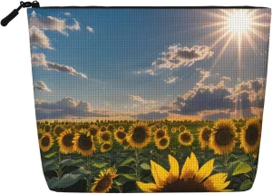 Sunflowers Sunlight Print Cute Waterproof Makeup Bag For Women Zipper Travel Toiletry Pouch