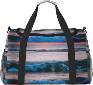 Sunset and Sunrise with Ocean Sea Waves print Carry on Bag Underseat forTraveling Personal Item Bag Travel Duffel Bag Gym Bag for Women Men