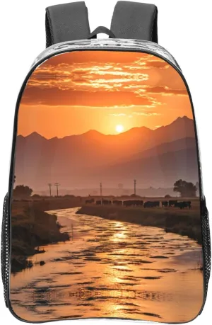 Sunset Pasture Print Large PVC See Through Backpack Fits 16 inch Laptop For College Workplace