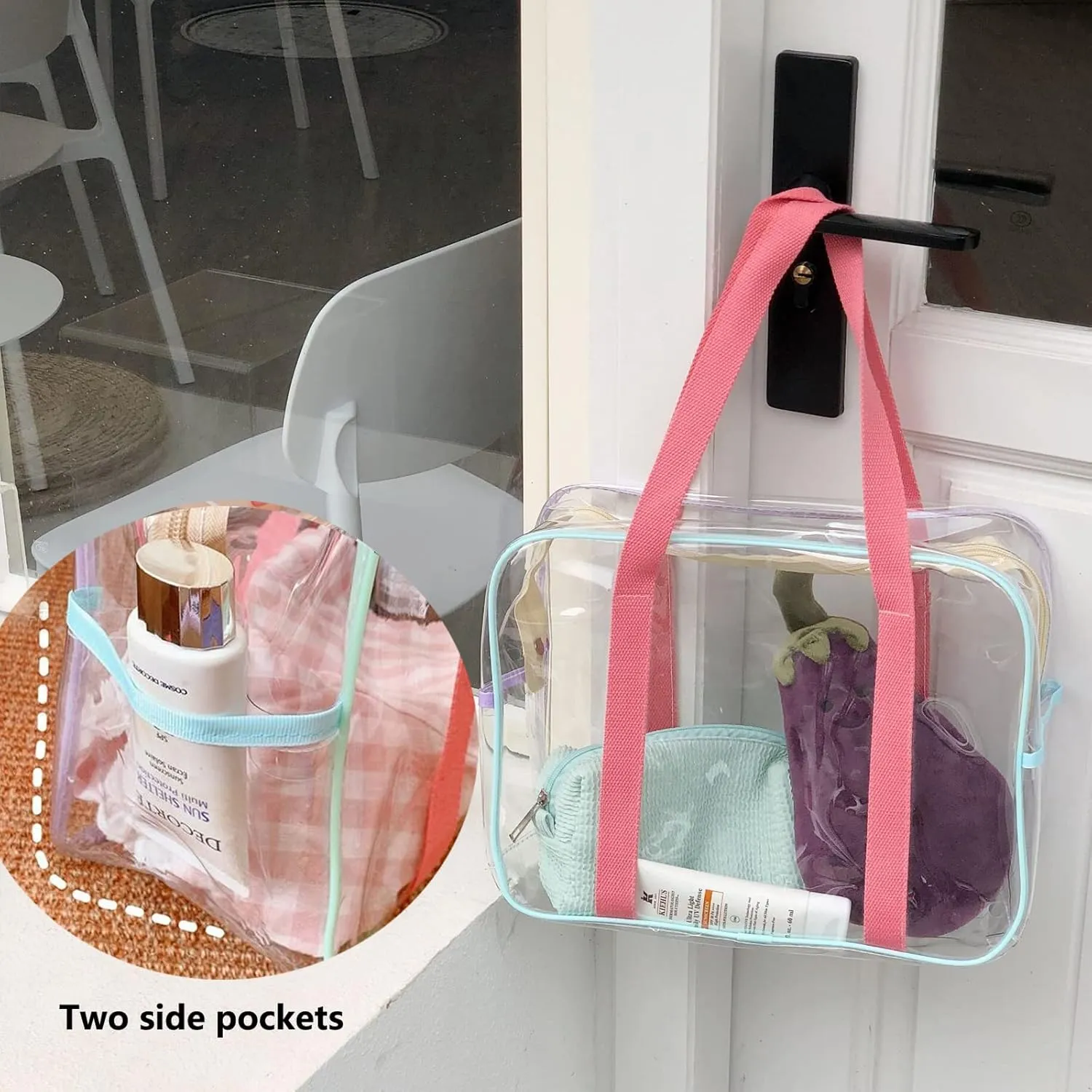 SxoSyo Clear Makeup Bags Large Travel Toiletry Bag for Women Transparent Bag Clear Cosmetic Bags with Handle Bathroom Organizer (Rainbow)
