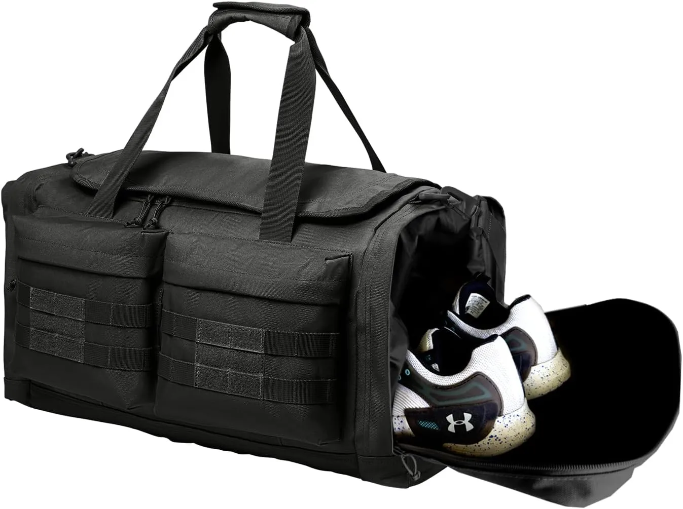 Tactical Gear bag Heavy Duty Duffel Gym bag/Tactical Backpack Custom Embroidered with your own text (Black - Duffel Bag)