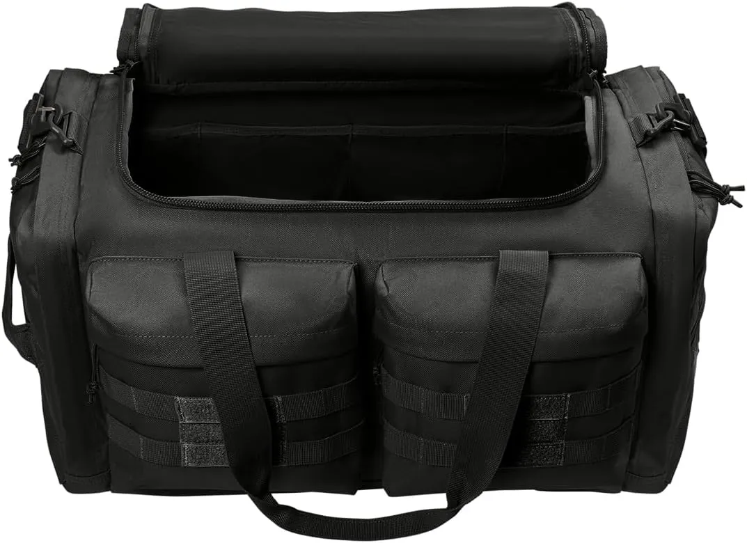 Tactical Gear bag Heavy Duty Duffel Gym bag/Tactical Backpack Custom Embroidered with your own text (Black - Duffel Bag)
