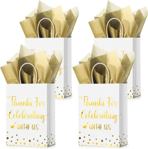 TaoBary 24 Pcs Wedding Gift Bag with Tissue Paper Thanks for Celebrating with Us Paper Bags with Handle for Hotel Guests Wedding Gift Favor for Bridal Shower Party(White)