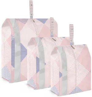 Tartan Plaid Blue Pink 3 Set Travel Packing Cubes For Suitcases, Foldable, Garment Bag Closet Storage, Luggage Space Saver, Luggages Management Personnel