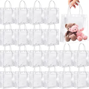 Telodyme 20 PCS Clear Gift Bags with Handle,Reusable Clear PVC Plastic Gift Bags,Transparent Gift Wrap Tote Bag for Shoping Boutique Birthday Wedding Party Favor Retail Business,7.87 x 7.87 x 3.14 In