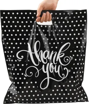 Thank You Bags For Business | Plastic Bags With Handles | Plastic Shopping Bags for Small Business | Small Plastic Gift Bags | Boutique Bags | Merchandise Bags 16x18 100pack