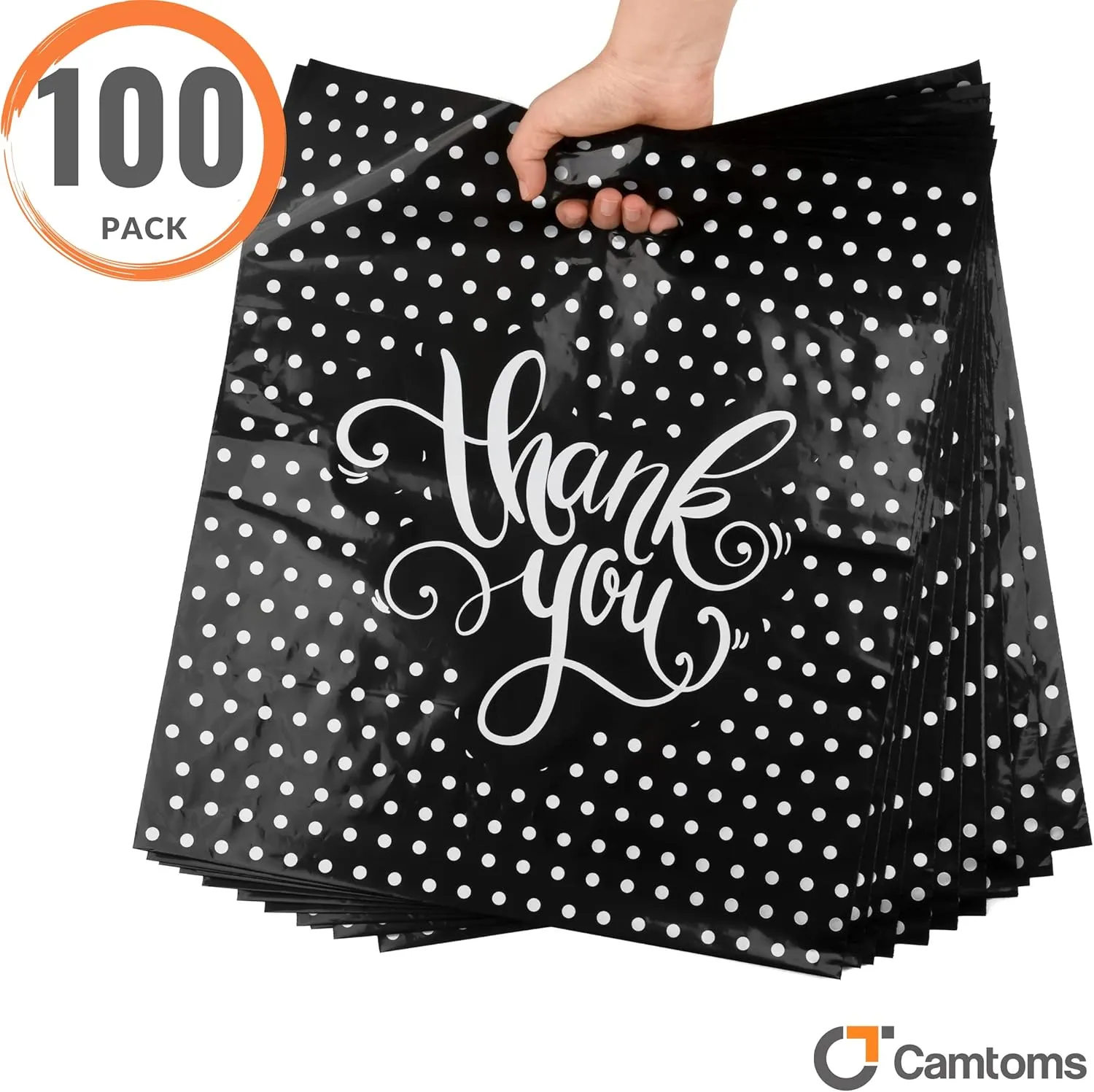Thank You Bags For Business | Plastic Bags With Handles | Plastic Shopping Bags for Small Business | Small Plastic Gift Bags | Boutique Bags | Merchandise Bags 16x18 100pack
