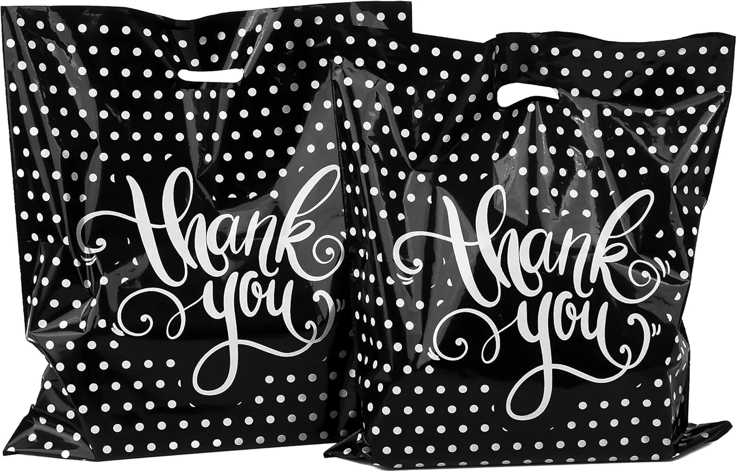 Thank You Bags For Business | Plastic Bags With Handles | Plastic Shopping Bags for Small Business | Small Plastic Gift Bags | Boutique Bags | Merchandise Bags 16x18 100pack
