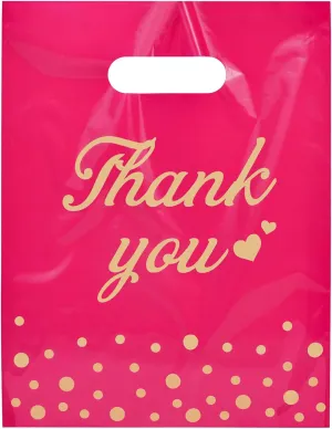 Thank You Bags for Business Small Shopping Bags 100 Pack, 9" x 12" Plastic Merchandise Gifts Bag for Packaging Products, Retail Boutique for Wholesale Clothes Stores, Polka Dot, Pink