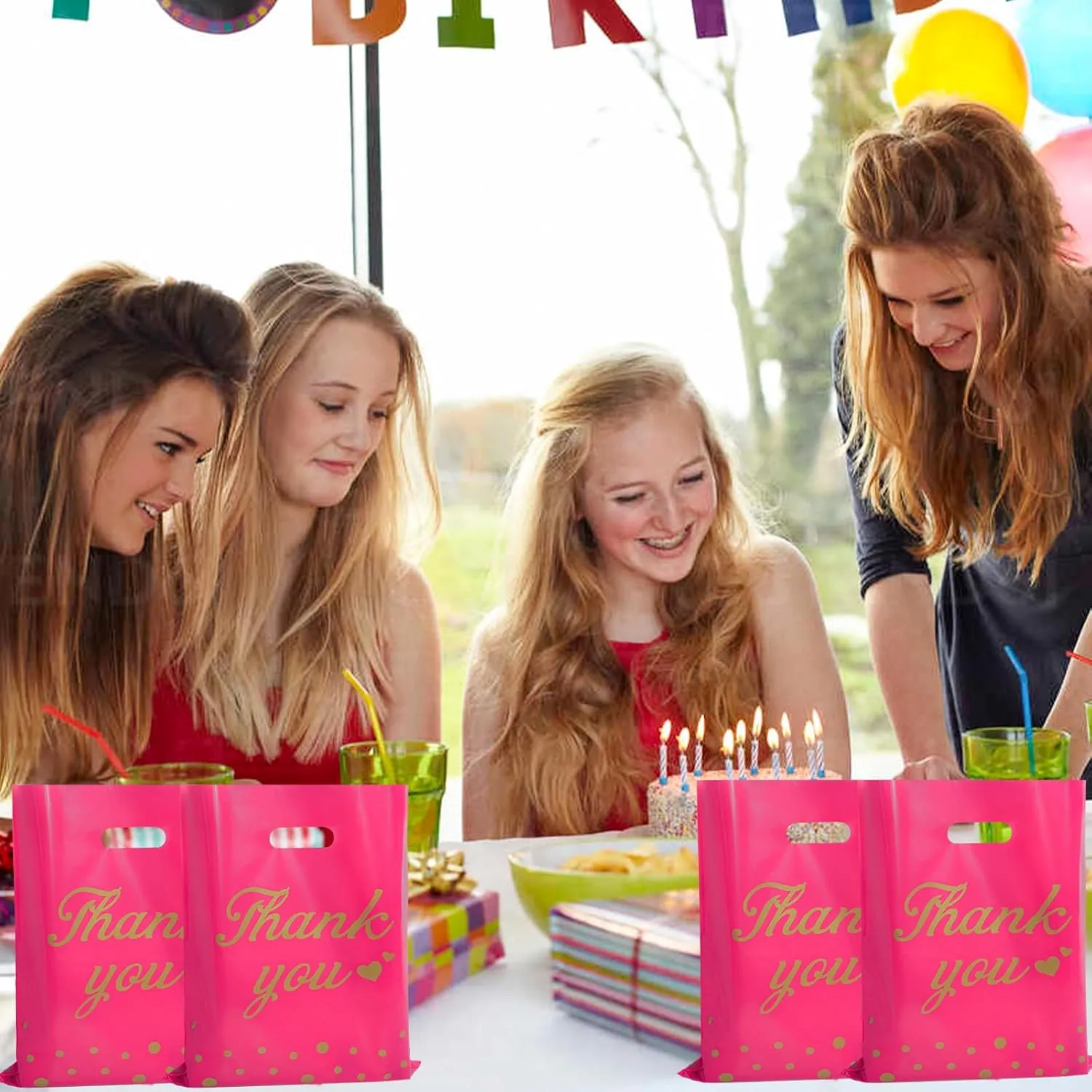 Thank You Bags for Business Small Shopping Bags 100 Pack, 9" x 12" Plastic Merchandise Gifts Bag for Packaging Products, Retail Boutique for Wholesale Clothes Stores, Polka Dot, Pink