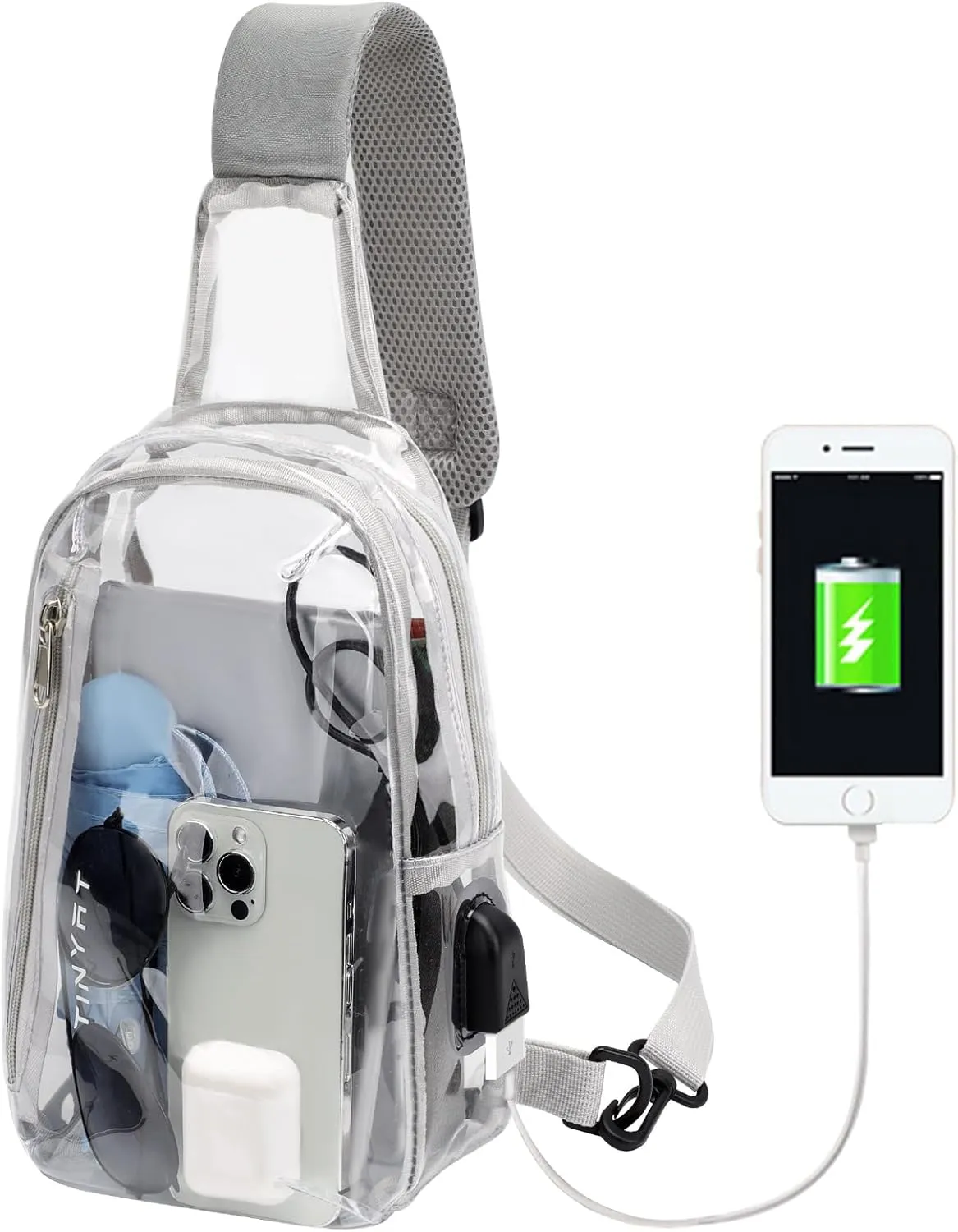 TINYAT Clear Sling Bag Stadium Approved Transparent Bag Crossbody Casual Shoulder Chest Bag for Men Women,T9060