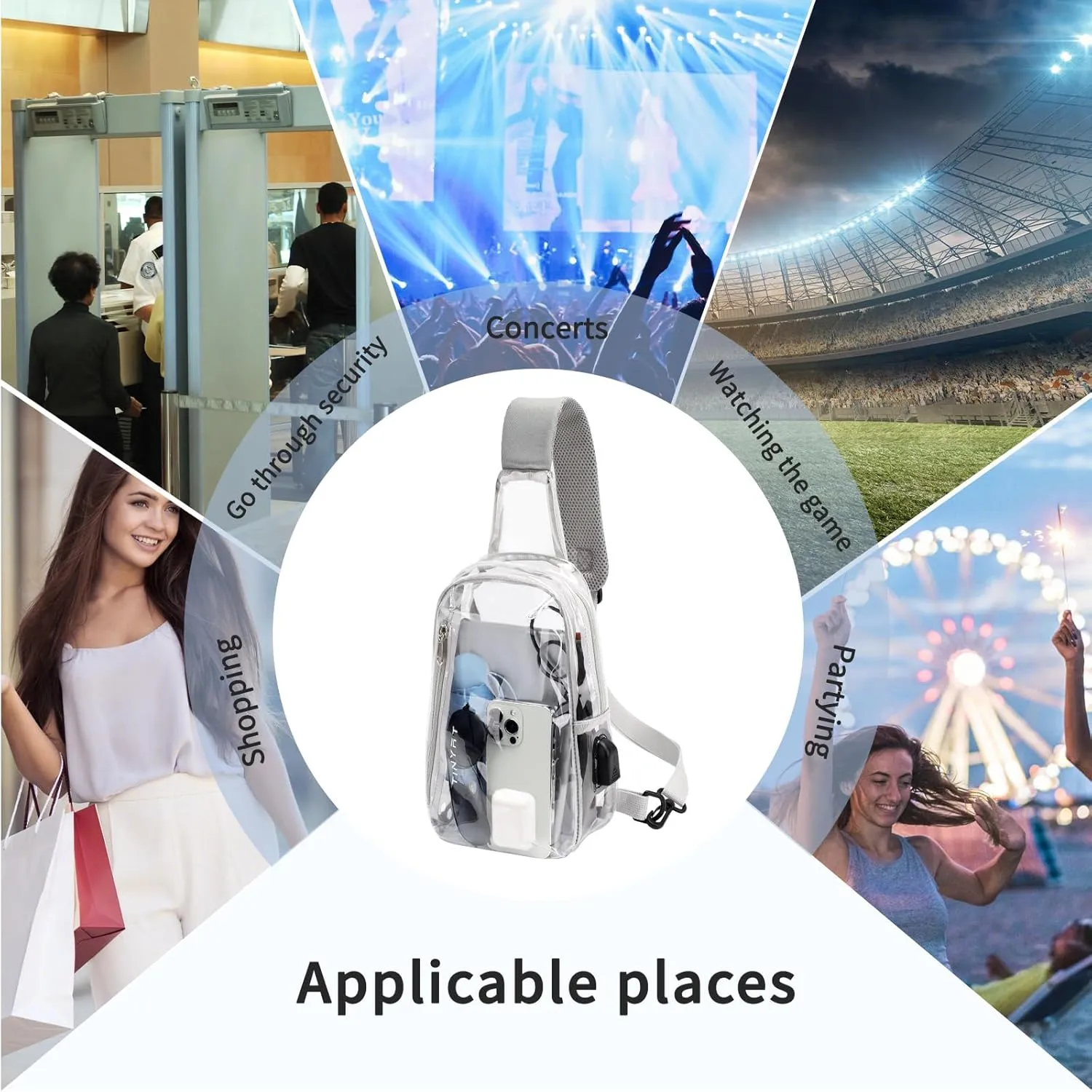 TINYAT Clear Sling Bag Stadium Approved Transparent Bag Crossbody Casual Shoulder Chest Bag for Men Women,T9060