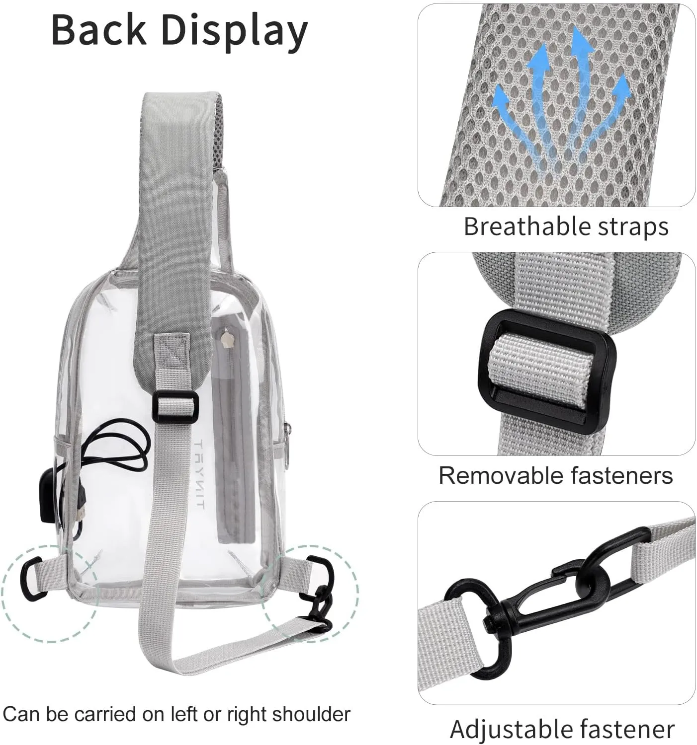 TINYAT Clear Sling Bag Stadium Approved Transparent Bag Crossbody Casual Shoulder Chest Bag for Men Women,T9060