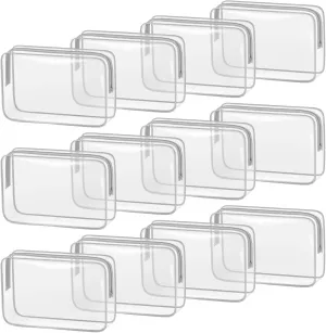 TISRATOK 12 PCS Clear Makeup Bag for Women with Zipper, TSA Approved Toiletry Pouch, Cosmetic Bag Bulk for Travel Organizer Essentials - Grey,Large