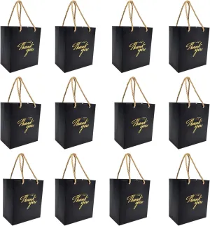 TKSBAG 50 PCS Small Thank You Bags,5.9 * 5.1 * 3.1 Inch Mini Black Gold Gift Bags with Handles for Baby Shower, Bridal Shower, Wedding, Party Favors
