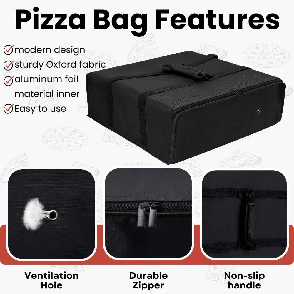 TOGETRUE Pizza Bag, Insulated Pizza Bags for Delivery Carry Hot, Large Pizza Food Delivery Bag for Doordash, Uber Eats, Pizza Warmer Bags for Personal Use, 20 x 20 (Basic Black), TTPZB001B