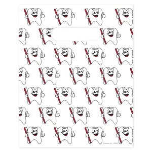 Tootie Tooth Scatter Print Dental Giveaway Bags, 8" x 10", 100 Pack