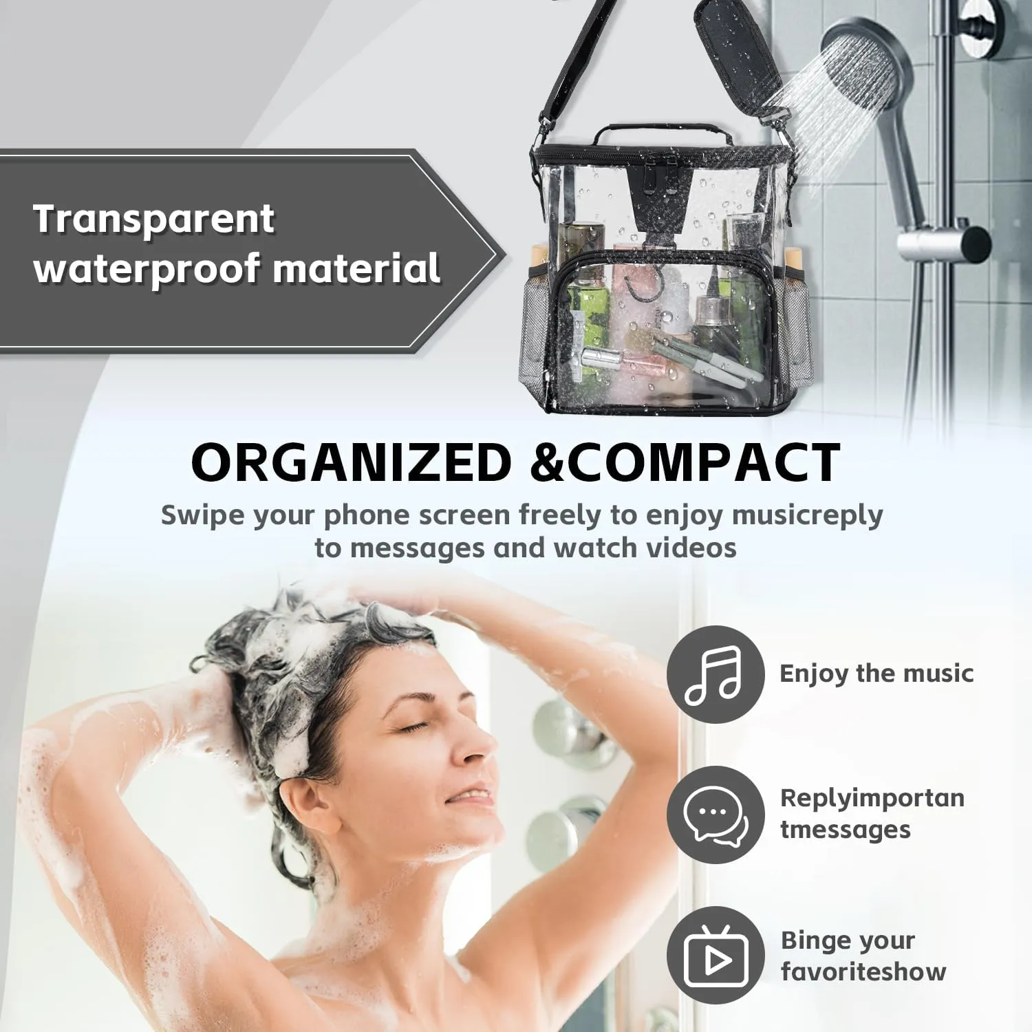 Transparent Portable Mesh Shower Organizer – Hanging Toiletry Bag with Handles & Strap, Quick-Dry for Bathroom, Gym, Travel, Camping & College Dorms
