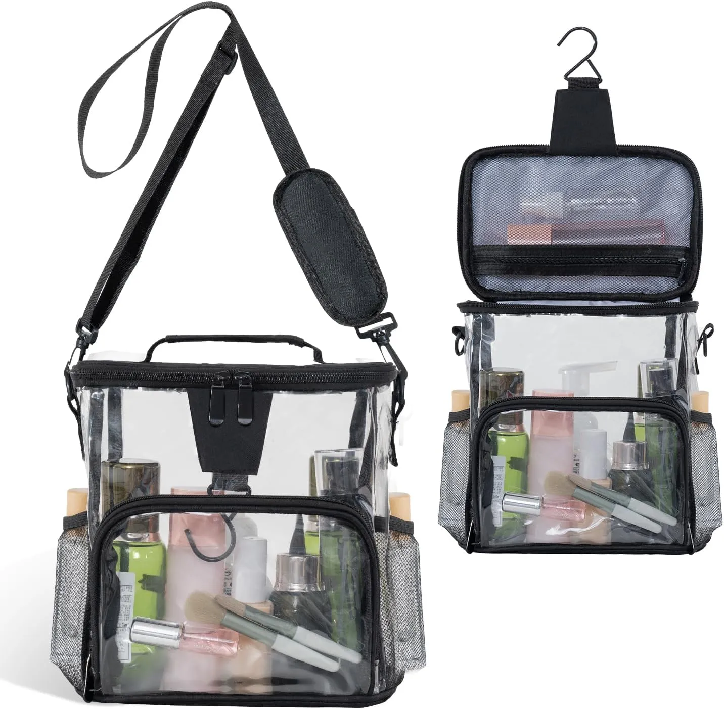 Transparent Portable Mesh Shower Organizer – Hanging Toiletry Bag with Handles & Strap, Quick-Dry for Bathroom, Gym, Travel, Camping & College Dorms