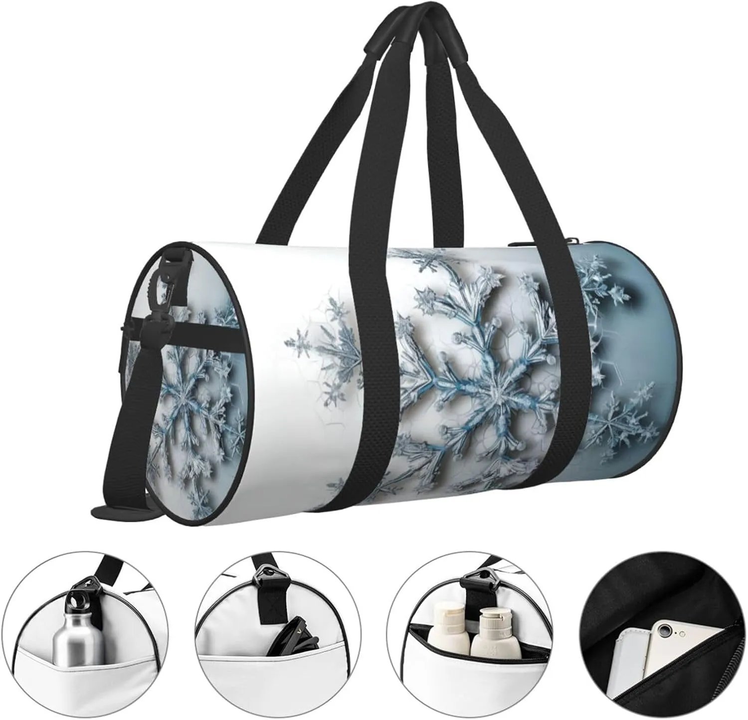 Transparent snowflake Travel Duffle Bag for Men Women Sport Gym Bag Foldable Weekender Bag Carry on Overnight Bag for Travel Swimming Basketball