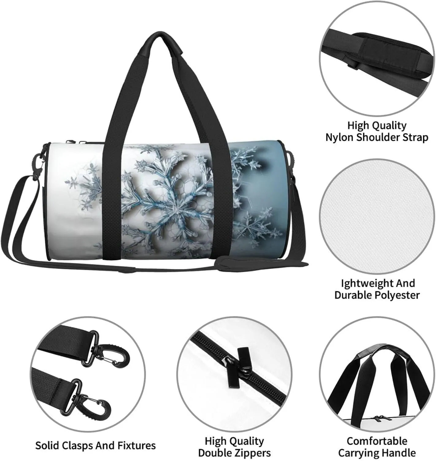 Transparent snowflake Travel Duffle Bag for Men Women Sport Gym Bag Foldable Weekender Bag Carry on Overnight Bag for Travel Swimming Basketball