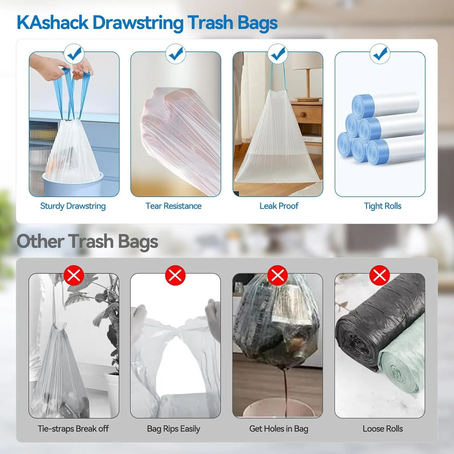 Trash Bags 4 Gallon, 250 Count Bathroom Transparent Garbage Bags, Kitchen, Bedroom, Office Waste Basket Liners With Drawstring Quickly Pack Garbage