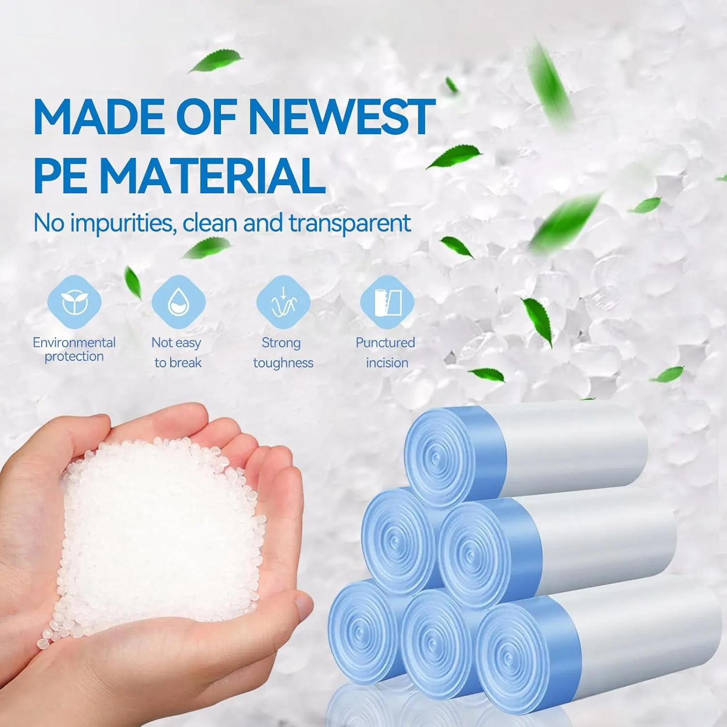 Trash Bags 4 Gallon, 250 Count Bathroom Transparent Garbage Bags, Kitchen, Bedroom, Office Waste Basket Liners With Drawstring Quickly Pack Garbage