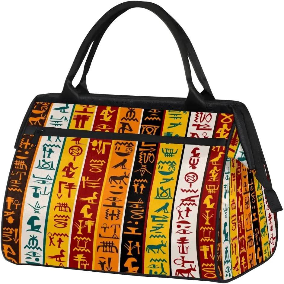 Travel Sports Bag for Women Tote Bag Abstract African Egyptian Print Carry On Duffel Gym Bag Accessories Large Weekender Essentials Ladies Beach Waterproof Bag